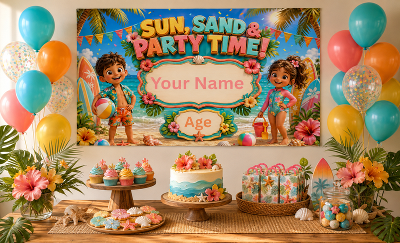 KIDS BANNERS - SUN SAND & PARTY TIME