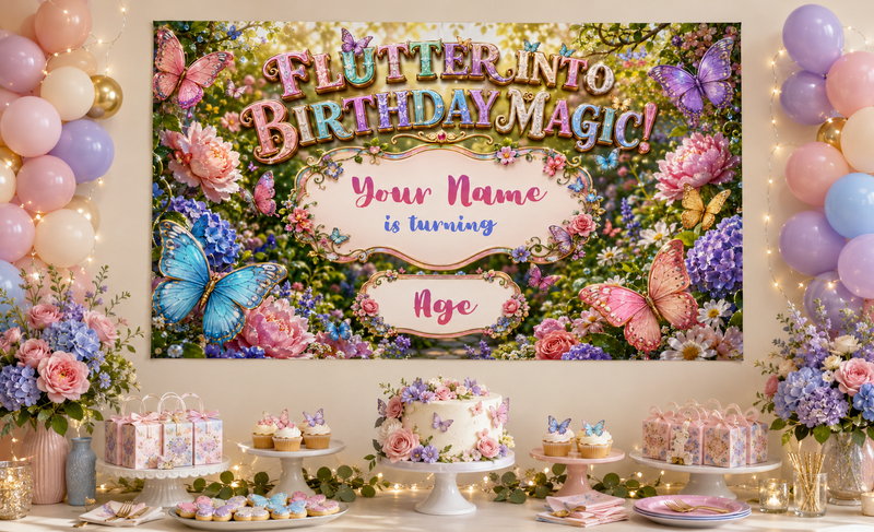KIDS BANNER - FLUTTER INTO BIRTHDAY MAGIC