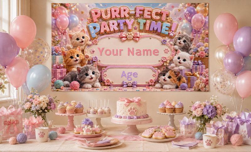 KIDS BANNER - PURRFECT PARTY TIME