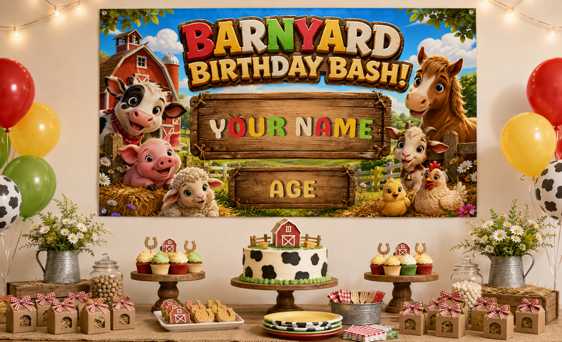 KIDS BANNER - BARN YARD BIRTHDAY BASH