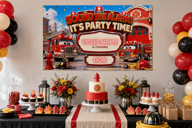 KIDS BANNER - SOUND THE ALARM IT'S PARTY TIME