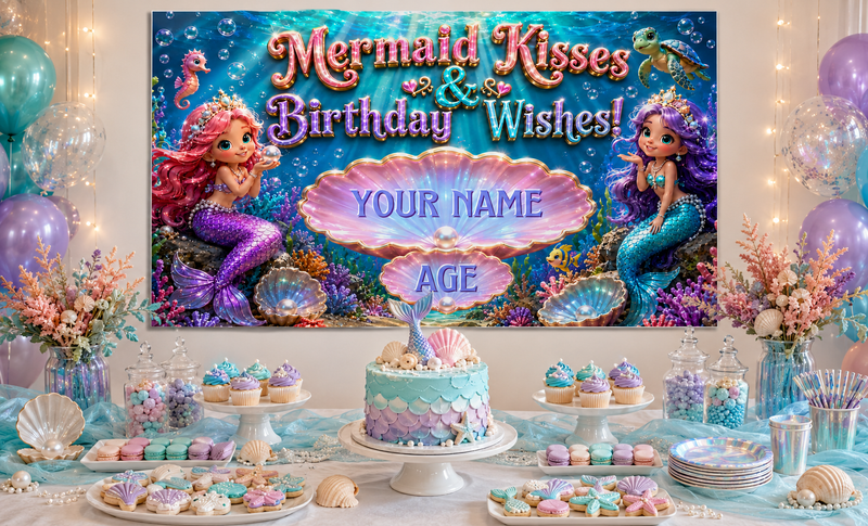 KIDS BANNER - MERMAID KISSES & BIRTHDAY WISHES
